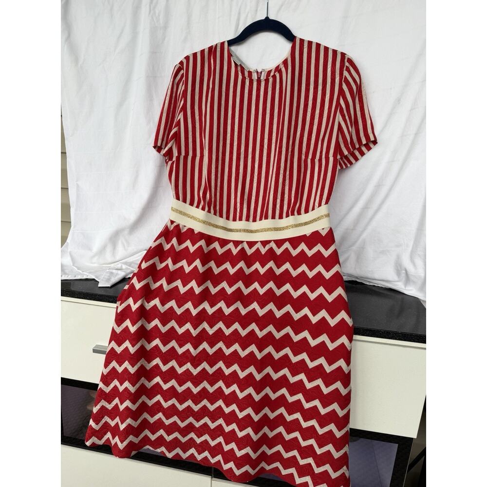 Stella McCartney Resort 2014 Red Stripe Chevron Moire Jacquard Dress Rare US 10 - Picture 9 of 15